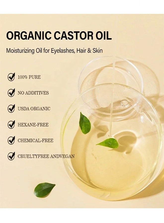 Organic Castor Oil 60ml With Brush Kit, Often Used In Hair Growth Serum and Eyebrow Growth Serum, Can Be Applied Directly To Your Lashes To Promote Growth, Help Grow Longer and Thicker In Natural Way