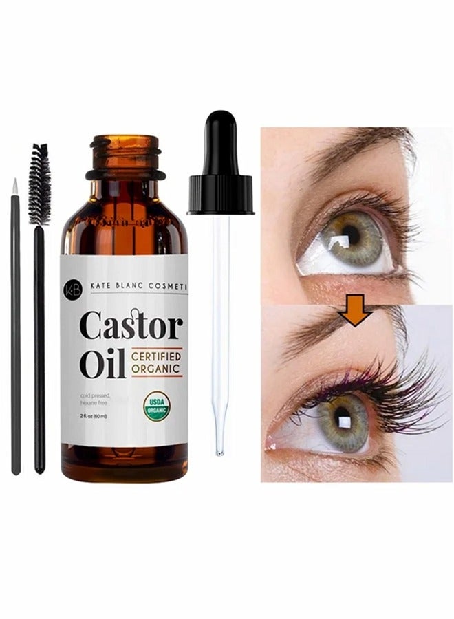 Organic Castor Oil 60ml With Brush Kit, Often Used In Hair Growth Serum and Eyebrow Growth Serum, Can Be Applied Directly To Your Lashes To Promote Growth, Help Grow Longer and Thicker In Natural Way