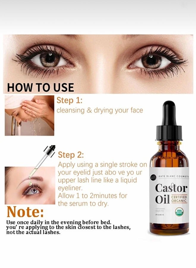 Organic Castor Oil 60ml With Brush Kit, Often Used In Hair Growth Serum and Eyebrow Growth Serum, Can Be Applied Directly To Your Lashes To Promote Growth, Help Grow Longer and Thicker In Natural Way