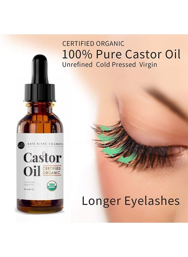 Organic Castor Oil 60ml With Brush Kit, Often Used In Hair Growth Serum and Eyebrow Growth Serum, Can Be Applied Directly To Your Lashes To Promote Growth, Help Grow Longer and Thicker In Natural Way