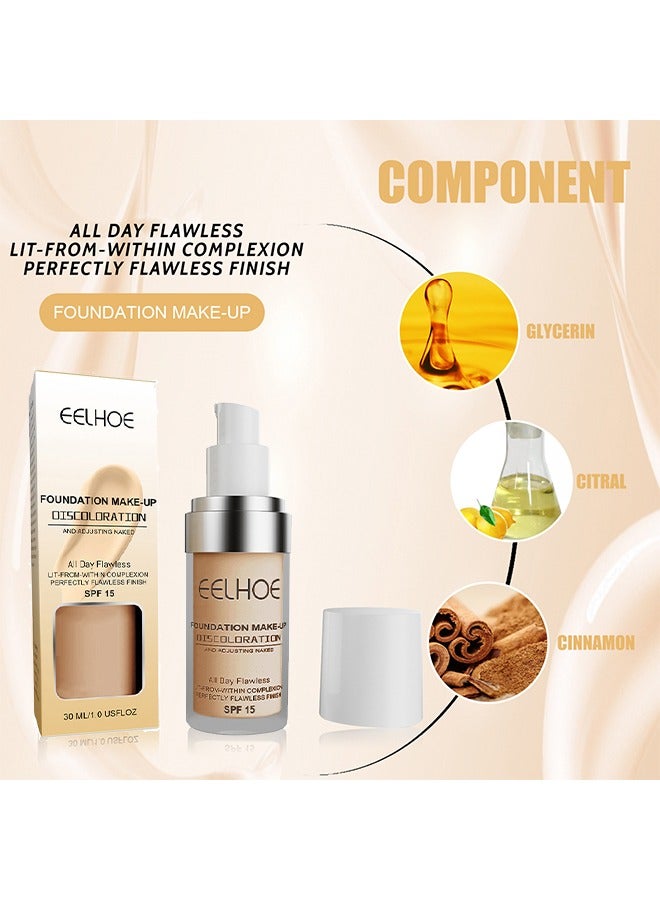 Foundation Make Up SPF 15,Colour Changing Foundation for Different Skin Tone, Foundation Makeup Base Nude Face Liquid Full Coverage Concealer 30ml