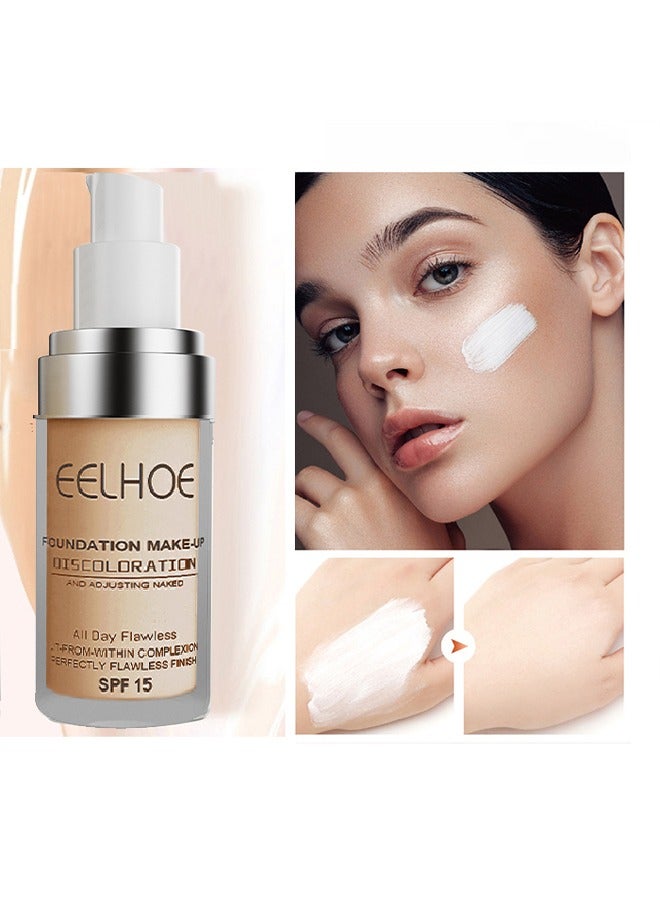 Foundation Make Up SPF 15,Colour Changing Foundation for Different Skin Tone, Foundation Makeup Base Nude Face Liquid Full Coverage Concealer 30ml