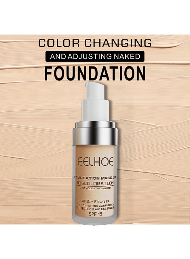 Foundation Make Up SPF 15,Colour Changing Foundation for Different Skin Tone, Foundation Makeup Base Nude Face Liquid Full Coverage Concealer 30ml
