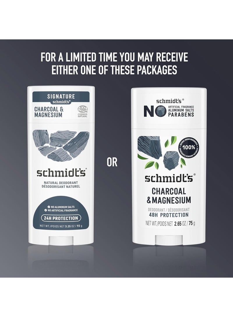 Schmidt's Aluminum-Free Vegan Deodorant Charcoal & Magnesium with 48 Hour Odor Protection, 2 Count for Women and Men, Natural Ingredients, Cruelty-Free, 2.65 oz, Pack of 2