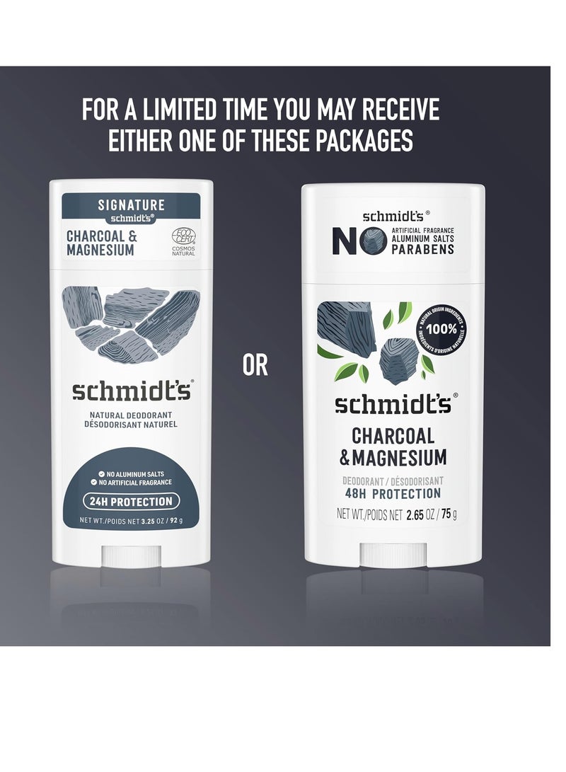 Schmidt's Aluminum-Free Vegan Deodorant Charcoal & Magnesium with 48 Hour Odor Protection, 2 Count for Women and Men, Natural Ingredients, Cruelty-Free, 2.65 oz, Pack of 2