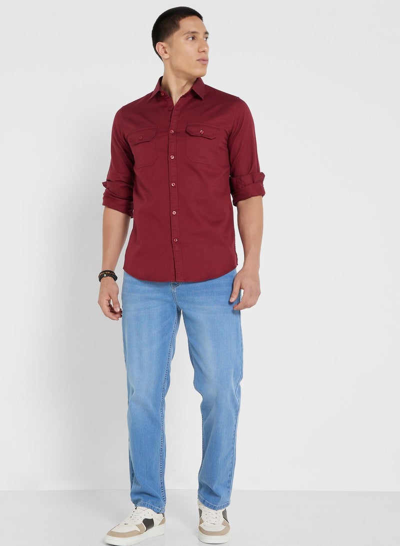 Pure Cotton Casual Double Pocket Shirt