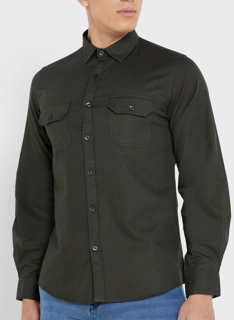 Pure Cotton Casual Double Pocket Shirt