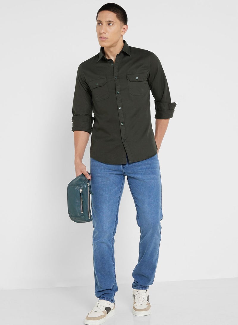 Pure Cotton Casual Double Pocket Shirt