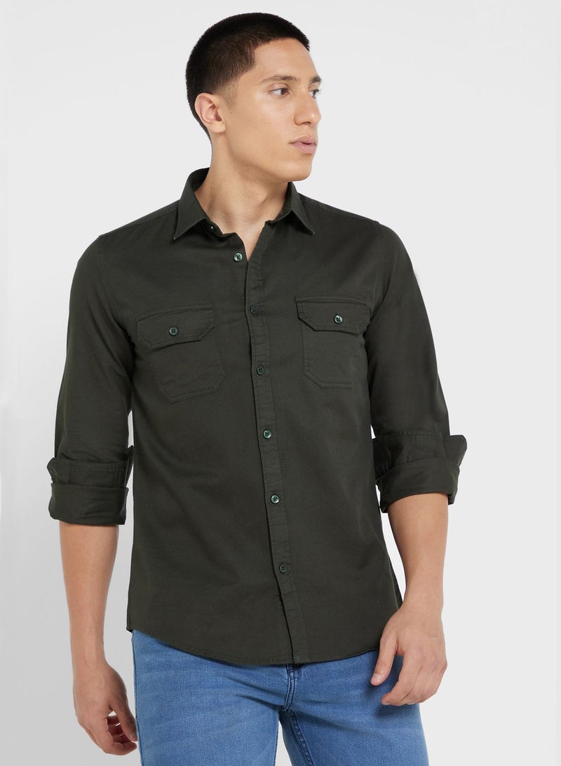 Pure Cotton Casual Double Pocket Shirt