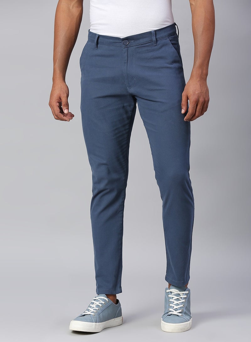 Men's Petrol Blue Tapered Fit Cotton Chino Pants