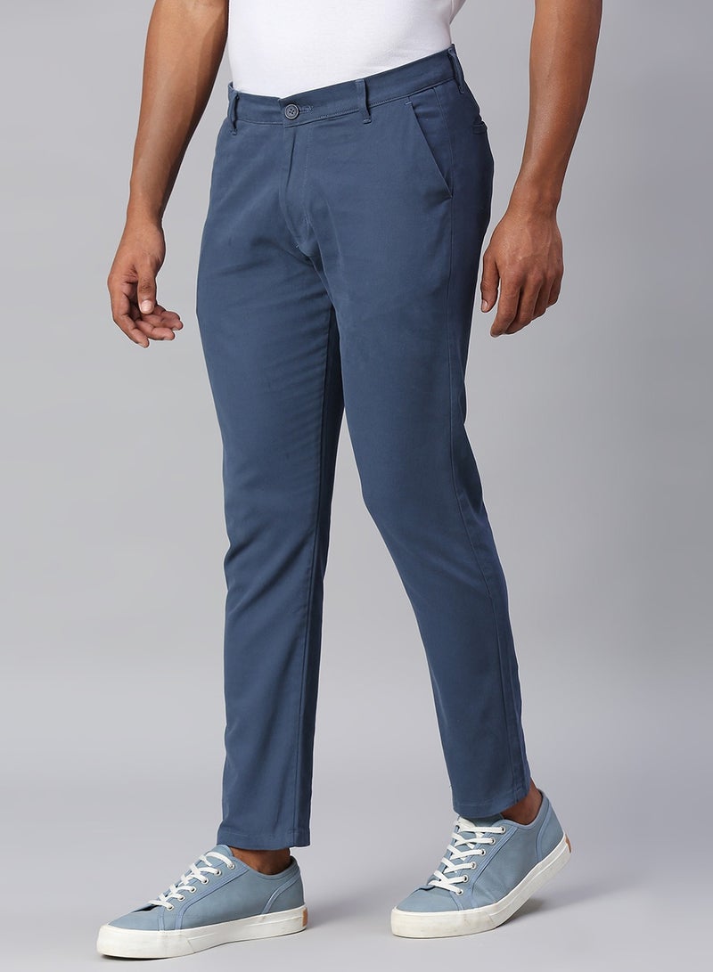 Men's Petrol Blue Tapered Fit Cotton Chino Pants