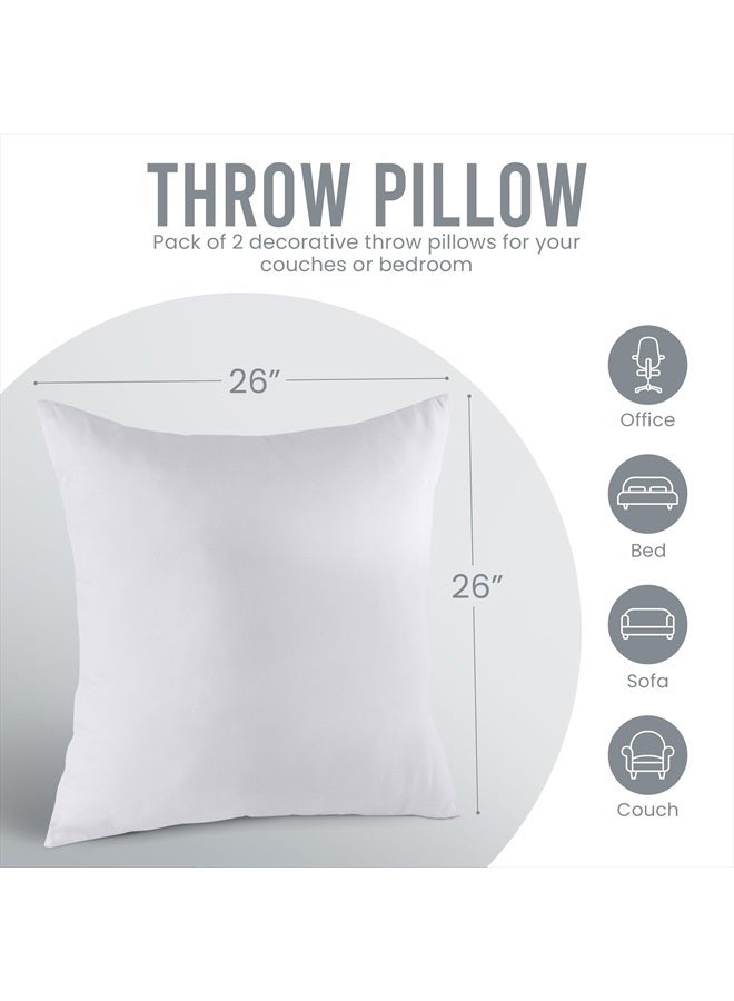 Throw Pillows Insert (Pack of 2, White) - 26 x 26 Inches Bed and Couch Pillows - Indoor Decorative Pillows
