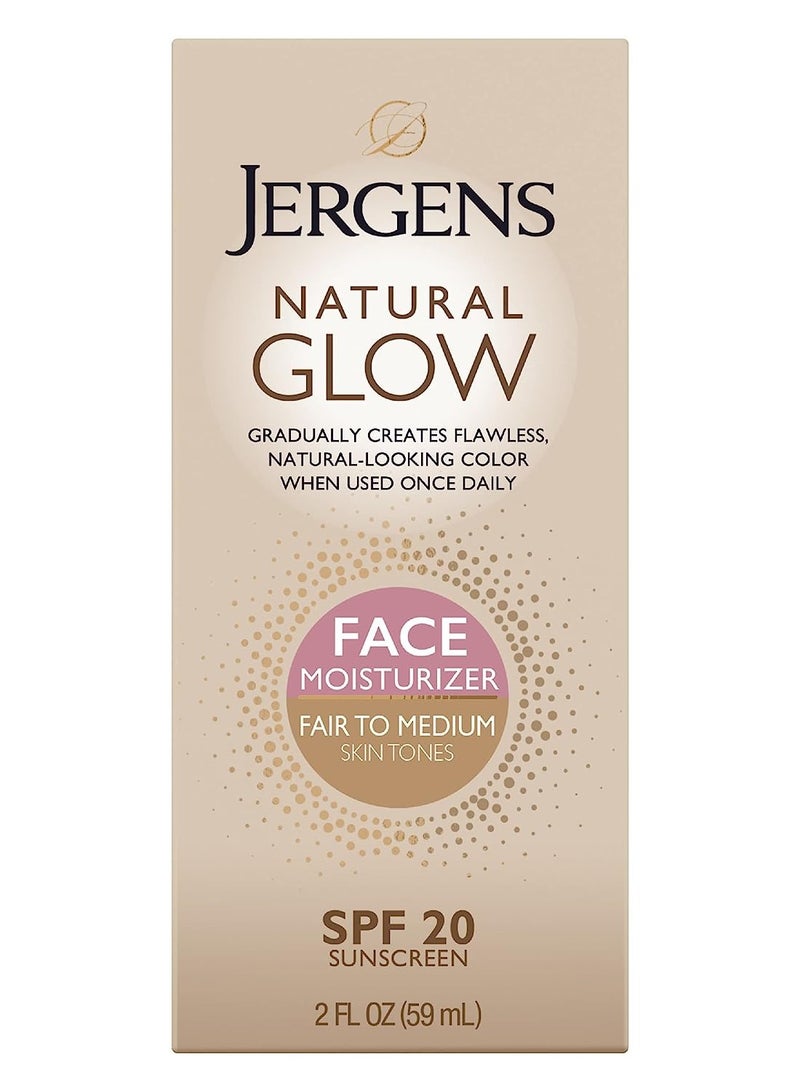 Jergens Natural Glow Face Moisturizer with SPF 20 Sunscreen, Fair to Medium Skin, Oil Free, UVA/UVB Protection - 2 oz