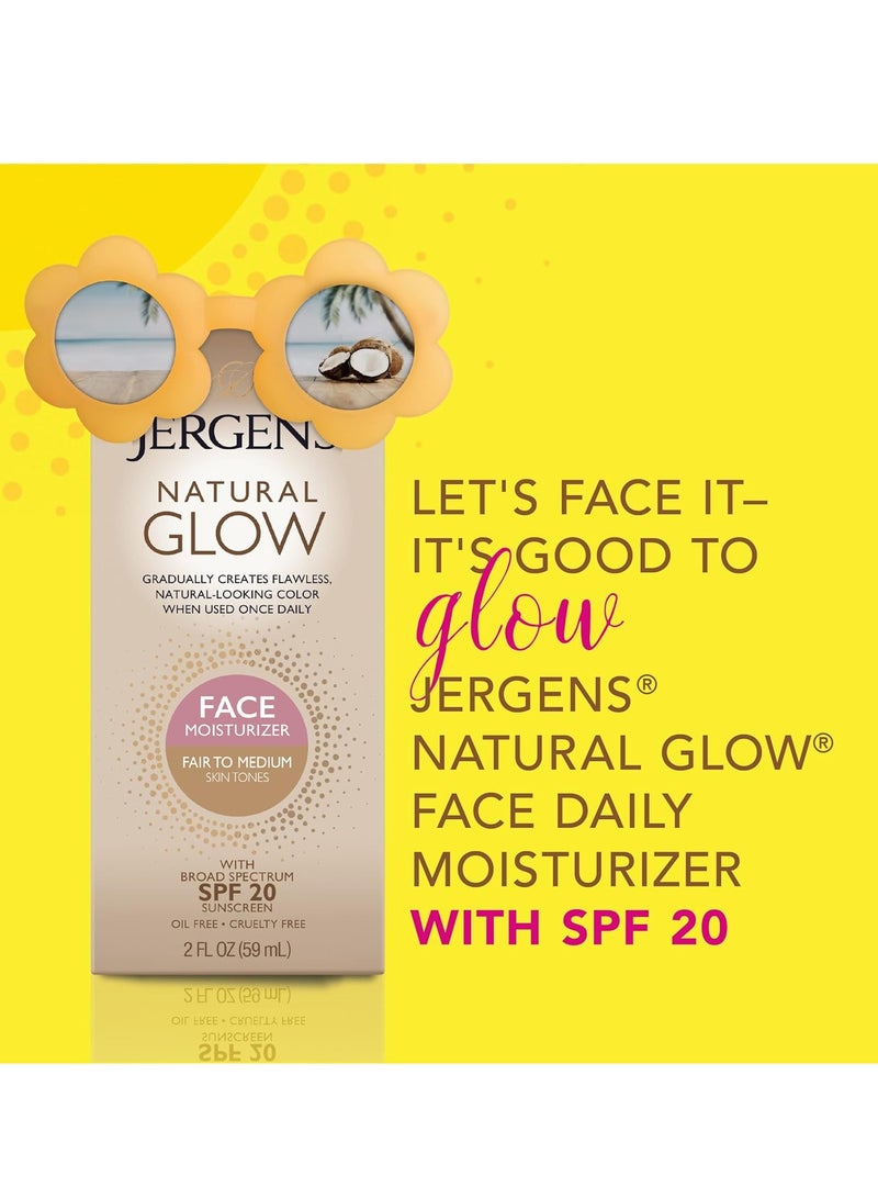 Jergens Natural Glow Face Moisturizer with SPF 20 Sunscreen, Fair to Medium Skin, Oil Free, UVA/UVB Protection - 2 oz