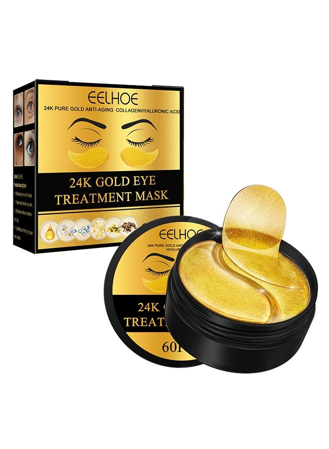 24K Gold Eye Treatment Mask 60pcs, Has The Effect Of Reducing Edema, Eliminating Wrinkles And Dark Circles Under The Eyes, And Reducing Eye Skin Aging,Suitable For All Skin Types