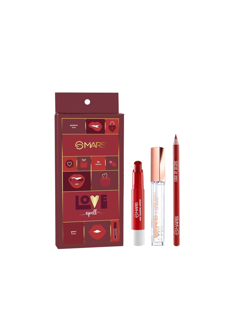 MARS Love Spell Lip Kit | A Combo of Superstay Matte Lipstick  Clear Quartz Lip Gloss and Lip Liner for Women  01 Fiery Red