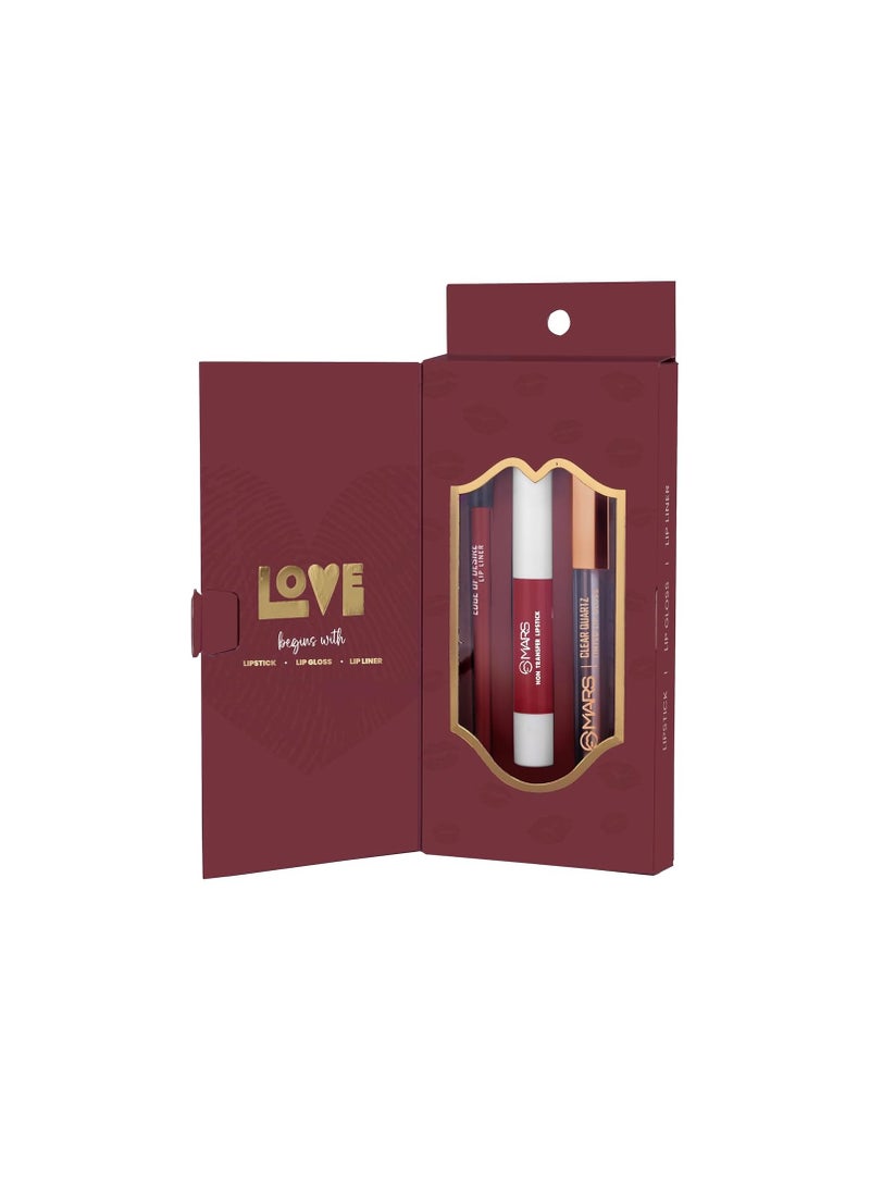 MARS Love Spell Lip Kit | A Combo of Superstay Matte Lipstick  Clear Quartz Lip Gloss and Lip Liner for Women  01 Fiery Red
