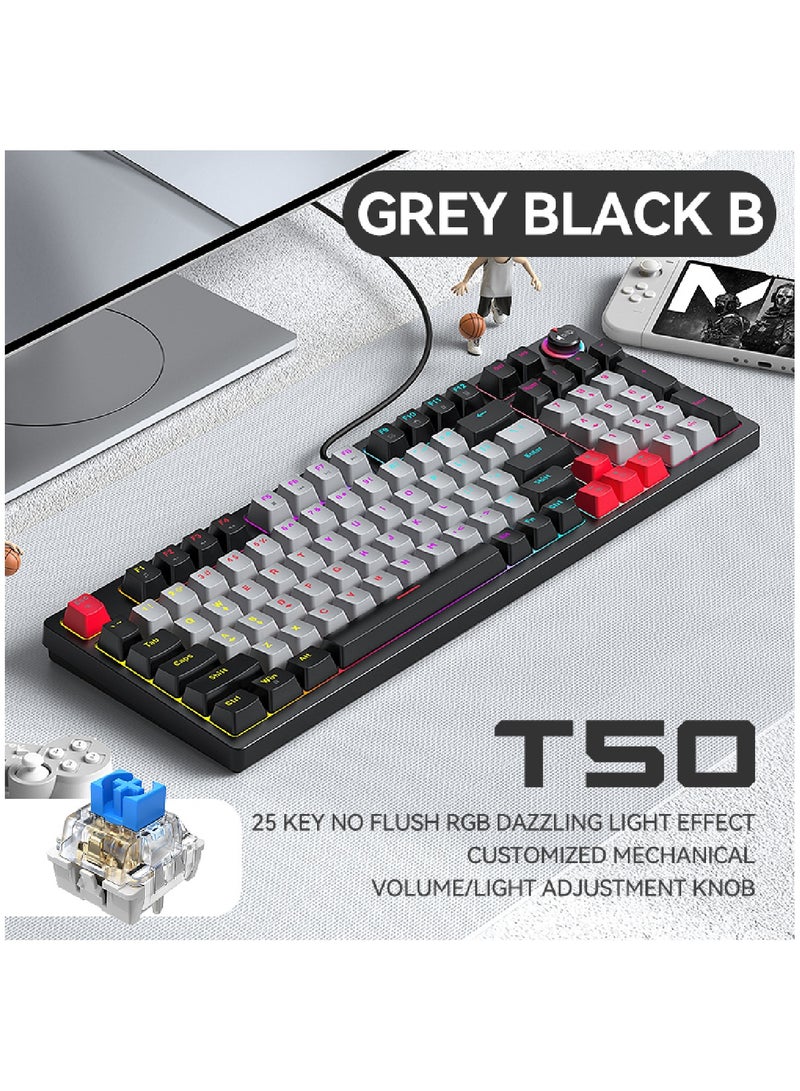 80% Mechanical Gaming Keyboard LED Backlit Compact 97 Keys Wired Mechanical Keyboard With Volume Control Knob  Switch Keyboard for Gaming or Office