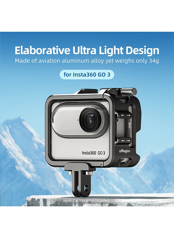 AG01 Sports Camera Video Cage Camera Cage Aluminum Alloy with Dual Cold Shoe Mounts & Sports Camera Adapter Metal Protective Frame Compatible with Insta360 GO 3