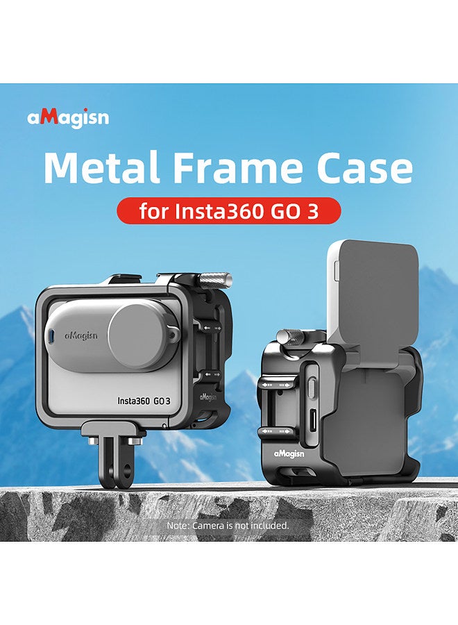 AG01 Sports Camera Video Cage Camera Cage Aluminum Alloy with Dual Cold Shoe Mounts & Sports Camera Adapter Metal Protective Frame Compatible with Insta360 GO 3