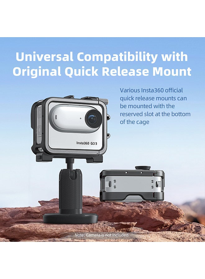 AG01 Sports Camera Video Cage Camera Cage Aluminum Alloy with Dual Cold Shoe Mounts & Sports Camera Adapter Metal Protective Frame Compatible with Insta360 GO 3