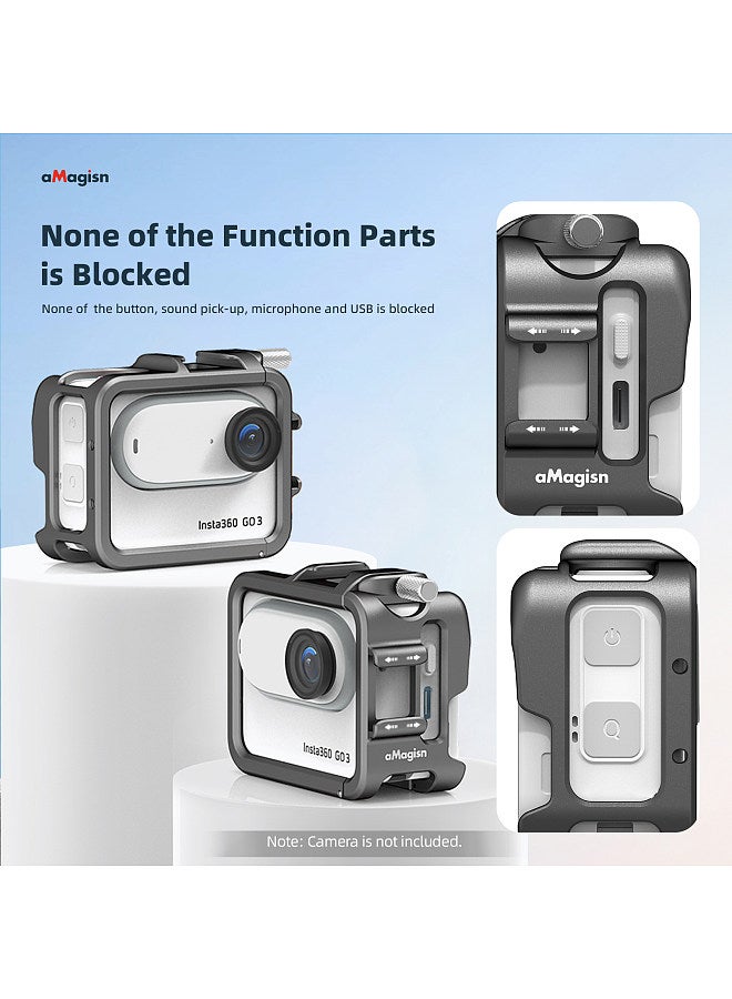 AG01 Sports Camera Video Cage Camera Cage Aluminum Alloy with Dual Cold Shoe Mounts & Sports Camera Adapter Metal Protective Frame Compatible with Insta360 GO 3