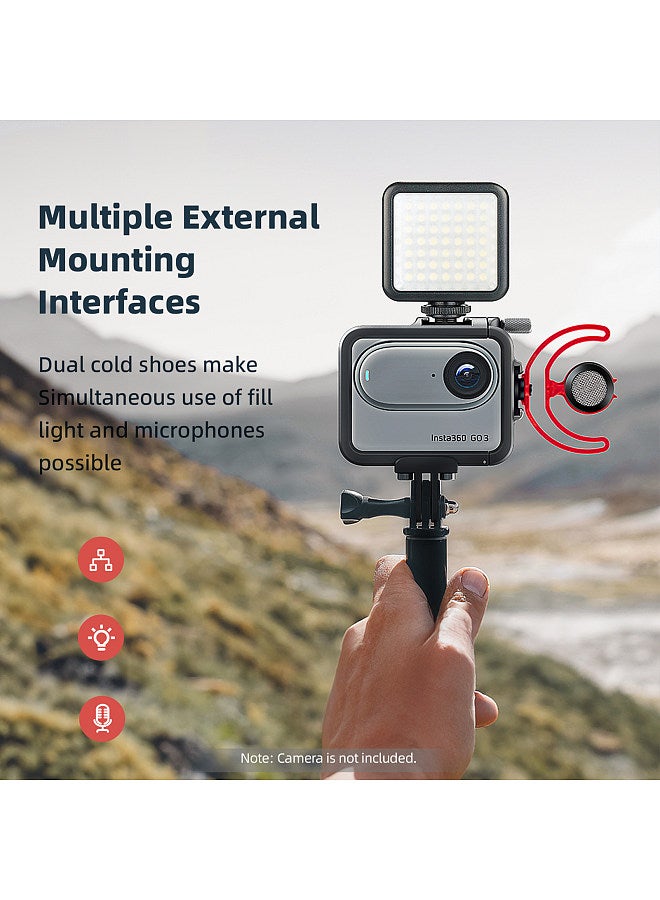 AG01 Sports Camera Video Cage Camera Cage Aluminum Alloy with Dual Cold Shoe Mounts & Sports Camera Adapter Metal Protective Frame Compatible with Insta360 GO 3