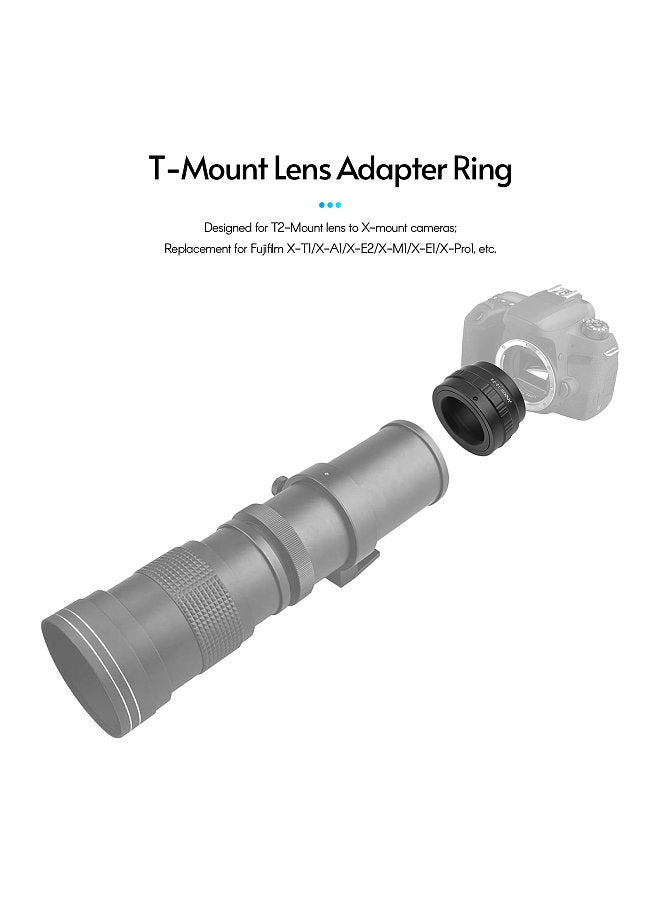 T2-FX Metal Lens Mount Adapter Ring T/T2 Mount Lens Adapter Replacement for Fujifilm X-T1/X-A1/X-E2/X-M1/X-E1/X-Pro1 X-Mount Cameras