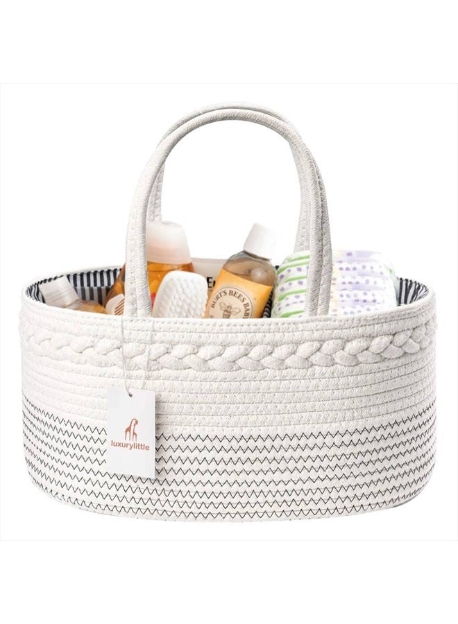 Nappy Caddy Organiser, Large - Cotton Rope Baby Diaper Organiser for Changing Table, Nursery Storage Bin with Removable Divider, Newborn Baby Gifts for Baby Shower & New Mums