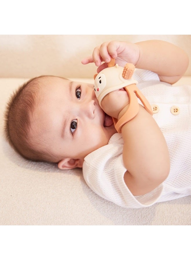 Teething Toys/Teethers for Babies 6-12 Months, Reindeer Baby Chew Toy 3-6 Months for Teething Relief, Get-A-Grip Baby Hand Teether, Silicone Teething Mittens for 0-6Months, Nude