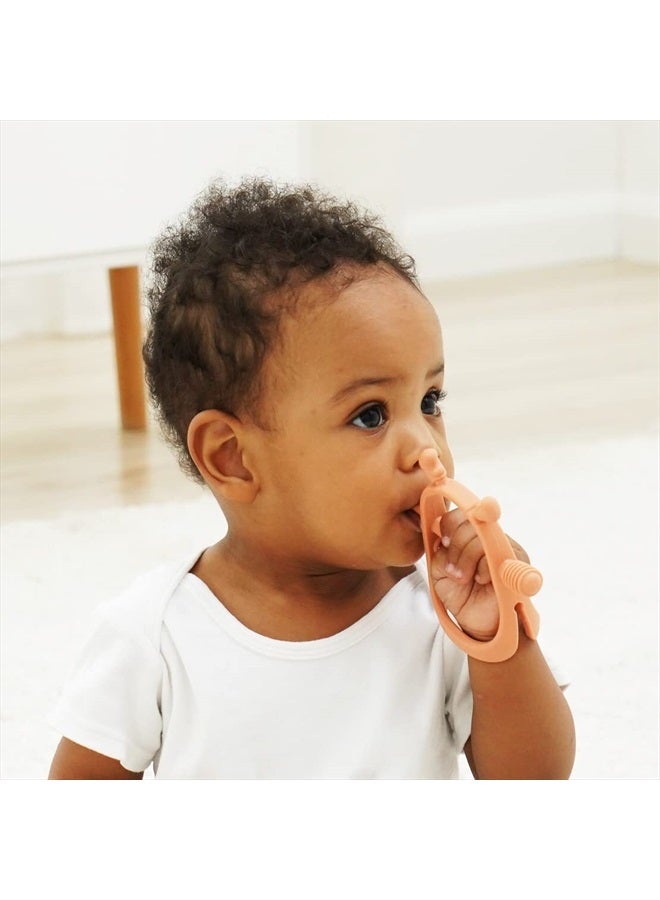 Teething Toys/Teethers for Babies 6-12 Months, Reindeer Baby Chew Toy 3-6 Months for Teething Relief, Get-A-Grip Baby Hand Teether, Silicone Teething Mittens for 0-6Months, Nude