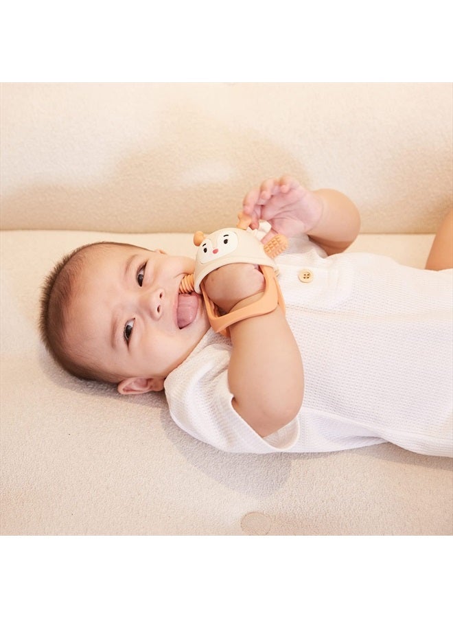 Teething Toys/Teethers for Babies 6-12 Months, Reindeer Baby Chew Toy 3-6 Months for Teething Relief, Get-A-Grip Baby Hand Teether, Silicone Teething Mittens for 0-6Months, Nude