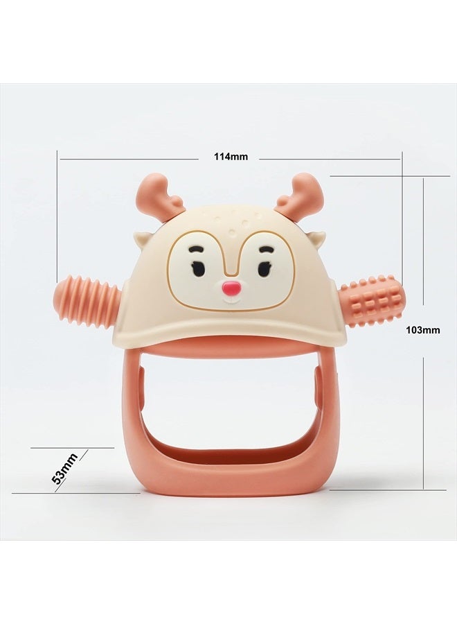 Teething Toys/Teethers for Babies 6-12 Months, Reindeer Baby Chew Toy 3-6 Months for Teething Relief, Get-A-Grip Baby Hand Teether, Silicone Teething Mittens for 0-6Months, Nude