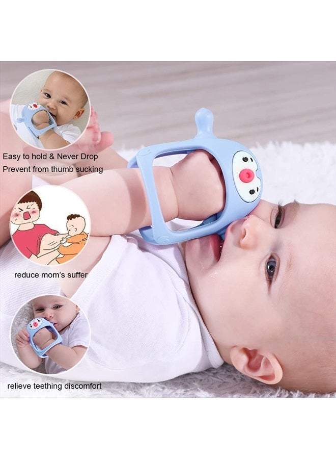 Penguin Buddy Never Drop Silicone Baby Teething Toy for 0-6month Infants, Baby Chew Toys for Sucking Needs, Hand Pacifier for Breast Feeding Babies, Car Seat Toy for New Born,Light Blue
