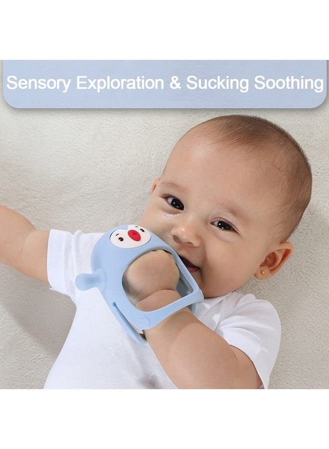 Penguin Buddy Never Drop Silicone Baby Teething Toy for 0-6month Infants, Baby Chew Toys for Sucking Needs, Hand Pacifier for Breast Feeding Babies, Car Seat Toy for New Born,Light Blue