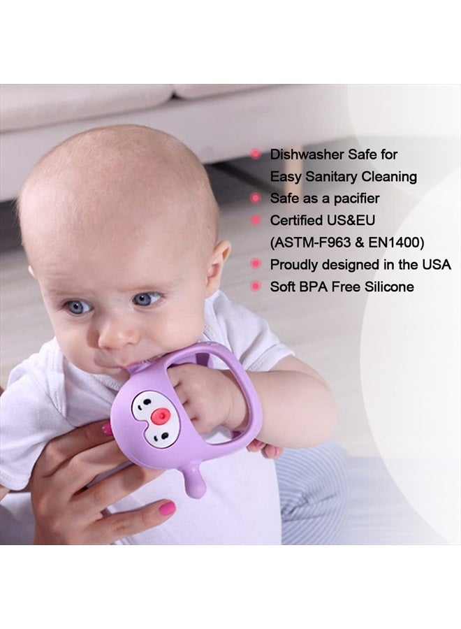 Penguin Buddy Never Drop Silicone Baby Teething Toy for 0-6month Infants, Baby Chew Toys for Sucking Needs, Hand Pacifier for Breast Feeding Babies, Car Seat Toy for New Born,Light Blue