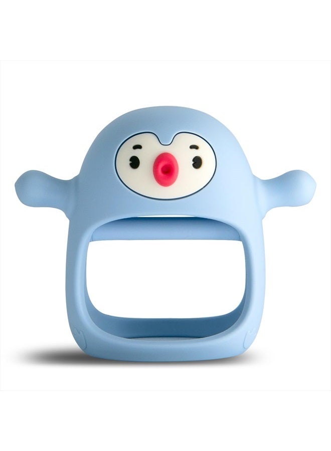 Penguin Buddy Never Drop Silicone Baby Teething Toy for 0-6month Infants, Baby Chew Toys for Sucking Needs, Hand Pacifier for Breast Feeding Babies, Car Seat Toy for New Born,Light Blue