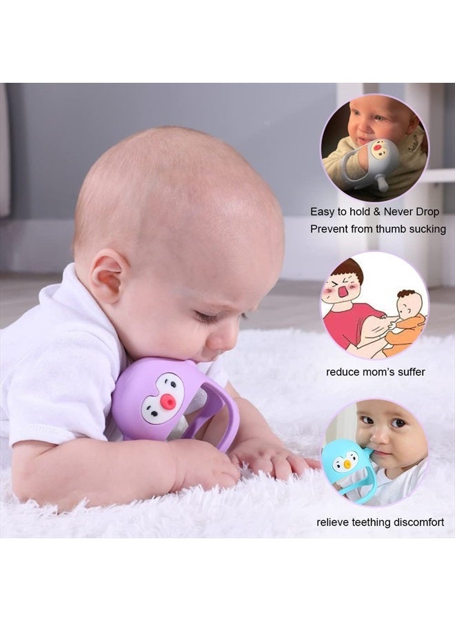 Penguin Buddy Never Drop Silicone Baby Teething Toy for 0-6month Infants, Baby Chew Toys for Sucking Needs, Hand Pacifier for Breast Feeding Babies, Car Seat Toy for New Born,Light Purple
