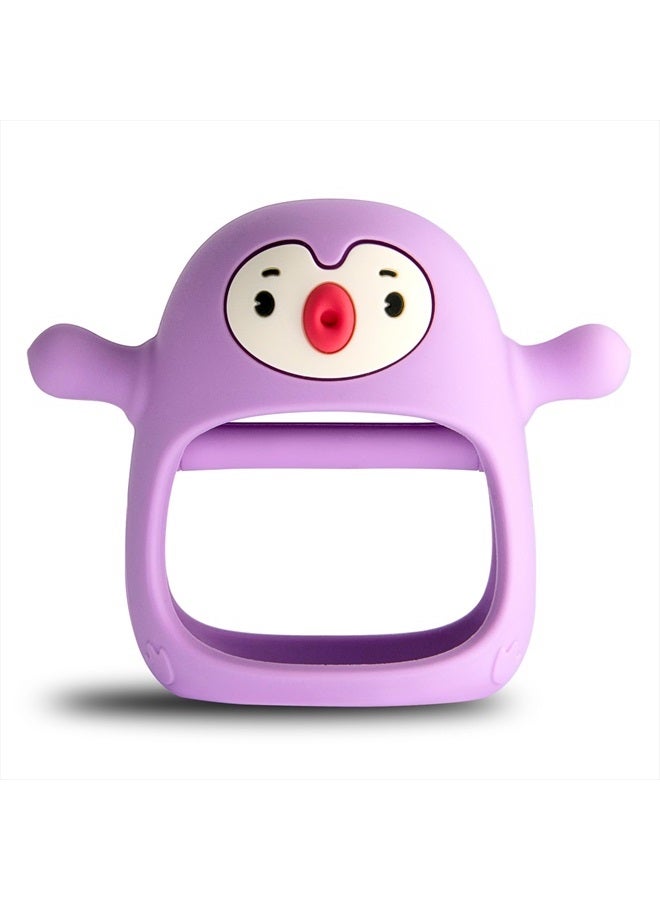 Penguin Buddy Never Drop Silicone Baby Teething Toy for 0-6month Infants, Baby Chew Toys for Sucking Needs, Hand Pacifier for Breast Feeding Babies, Car Seat Toy for New Born,Light Purple