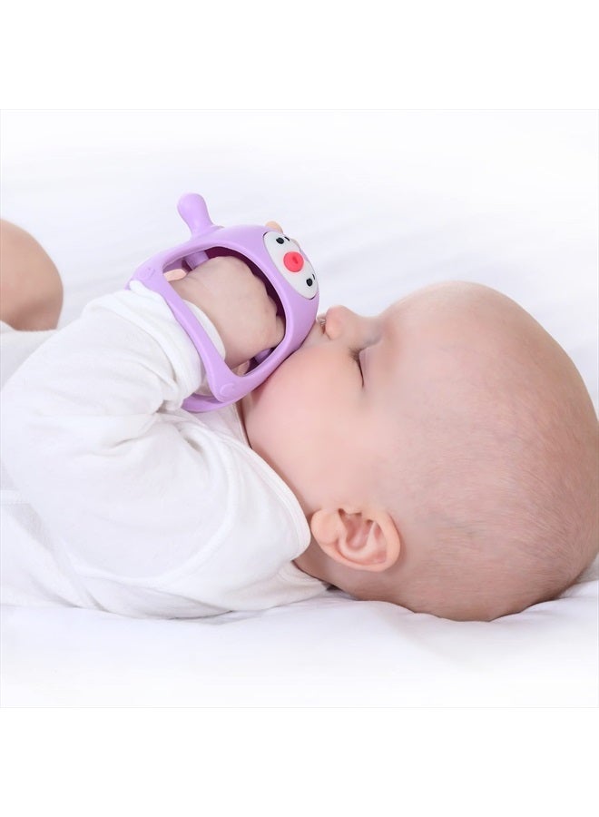Penguin Buddy Never Drop Silicone Baby Teething Toy for 0-6month Infants, Baby Chew Toys for Sucking Needs, Hand Pacifier for Breast Feeding Babies, Car Seat Toy for New Born,Light Purple