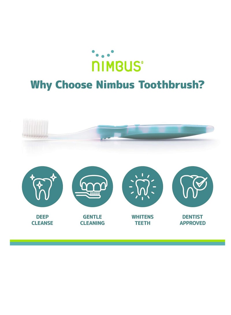 NIMBUS Extra Soft Toothbrushes (Regular Size Head), Periodontist Design Tapered Bristles for Sensitive Teeth & Receding Gums (5 Pack, Colors May Vary)