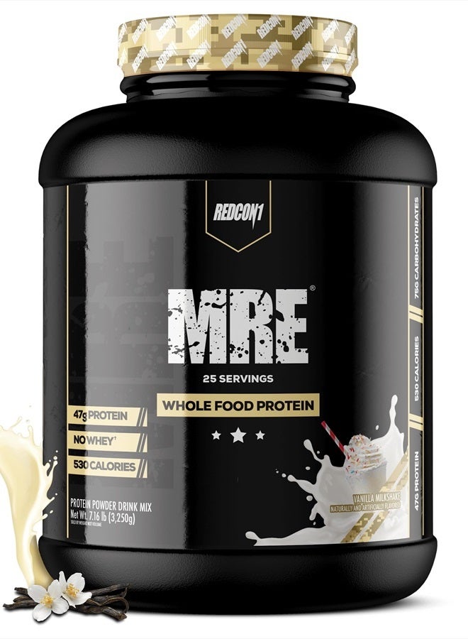 MRE Protein Powder, Vanilla Milkshake - Meal Replacement Protein Blend Made with MCT Oil & Whole Foods - Protein with Natural Ingredients to Aid in Muscle Recovery (25 Servings)