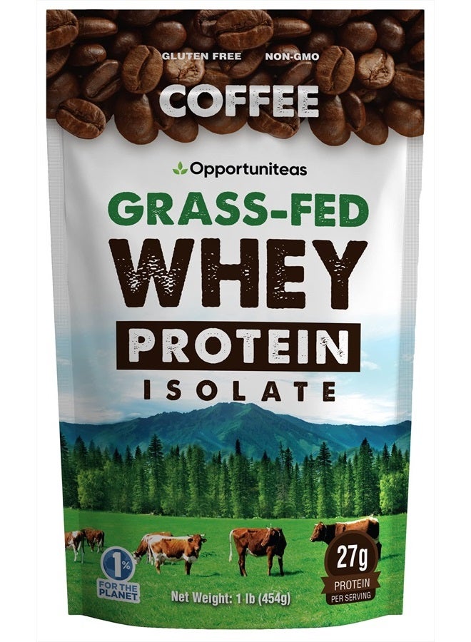 Coffee Whey Protein Powder - Low Carb & Keto Friendly - Grass Fed Whey Isolate + Colombian Coffee - 60 mg Caffeine for Energy - Pre or Post Workout Drink Mix, Shake & Smoothies - 1 lb