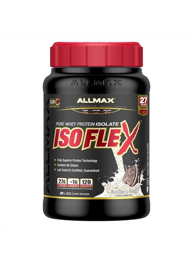 ALLMAX ISOFLEX Whey Protein Isolate, Cookies & Cream - 2 lb - 27 Grams of Protein Per Scoop - Zero Fat & Sugar - 99% Lactose Free - Gluten Free & Soy Free - Approx. 30 Servings