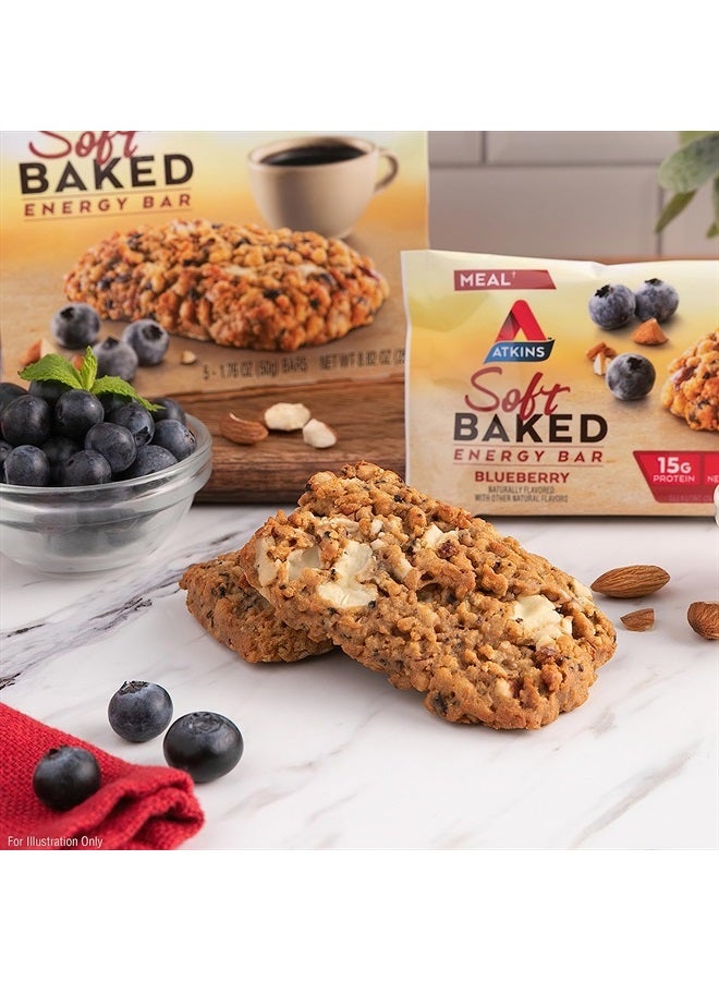 Soft Baked Energy Bars, Blueberry, 15g Protein,2g Sugar, Excellent Source of Fiber, Low Carb, 4 Packs (5 Bars Each)