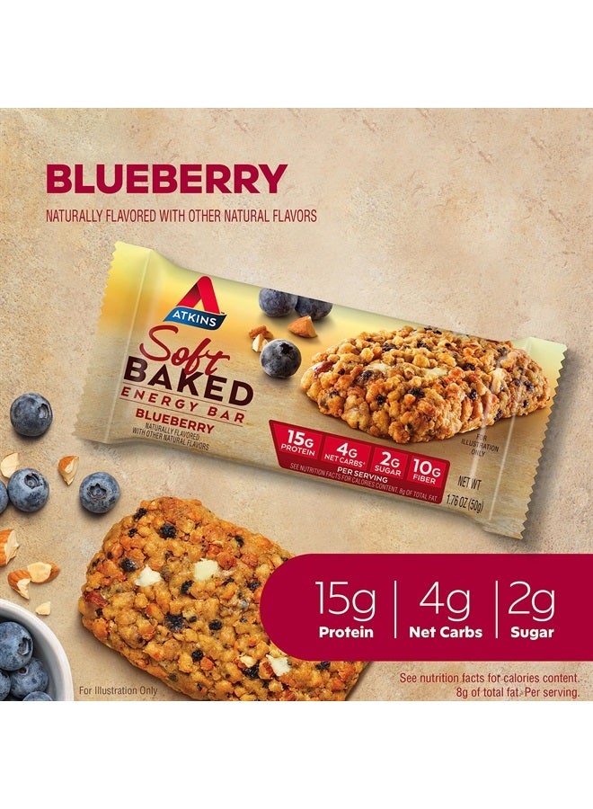 Soft Baked Energy Bars, Blueberry, 15g Protein,2g Sugar, Excellent Source of Fiber, Low Carb, 4 Packs (5 Bars Each)