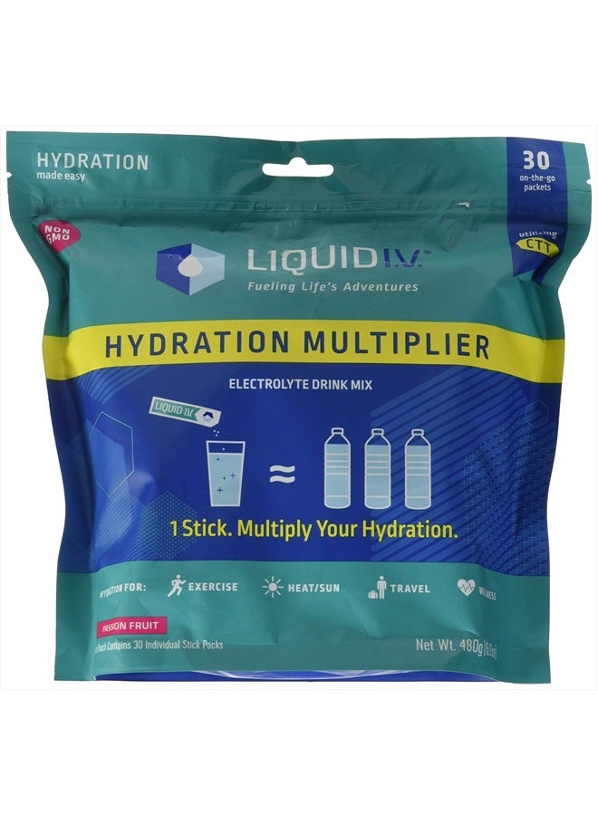 Hydration Multiplier,Electrolyte Powder,Easy Open Packets,Supplement Drink Mix(Passion Fruit,30 Count)
