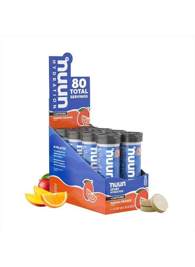 Sport + Caffeine Electrolyte Tablets for Proactive Hydration, Mango Orange, 8 Pack (80 Servings)