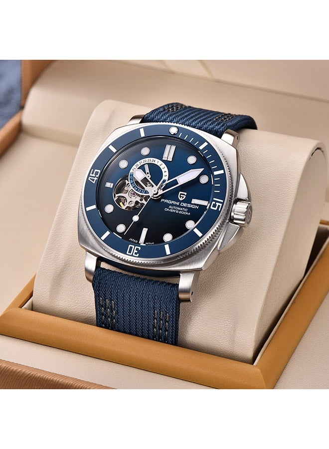 PD1736 Men's Automatic Watches Fashion Mens Mechanical Wristwatches Skeleton Dial Analog Casual Leather Bracelet