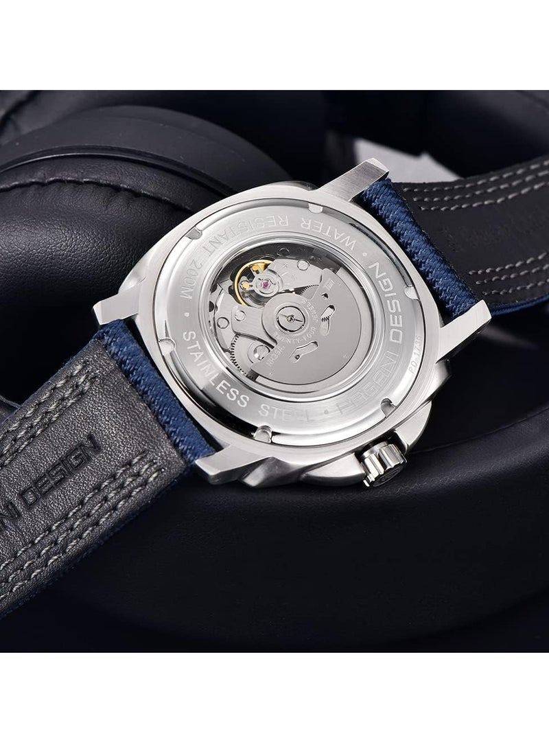 PD1736 Men's Automatic Watches Fashion Mens Mechanical Wristwatches Skeleton Dial Analog Casual Leather Bracelet